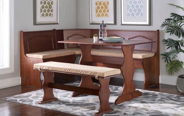 Linon Chelsea 4-Piece Beige/Walnut Nook Set with Cushion-1