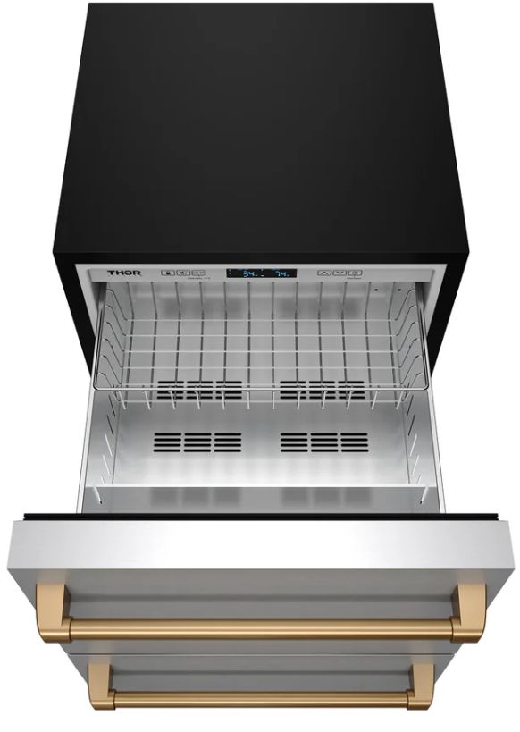Thor Kitchen® Gordon Ramsay 24" 5.4 Cu. Ft. Stainless Steel Outdoor Under-Counter Refrigerator with Bronze Handle-1