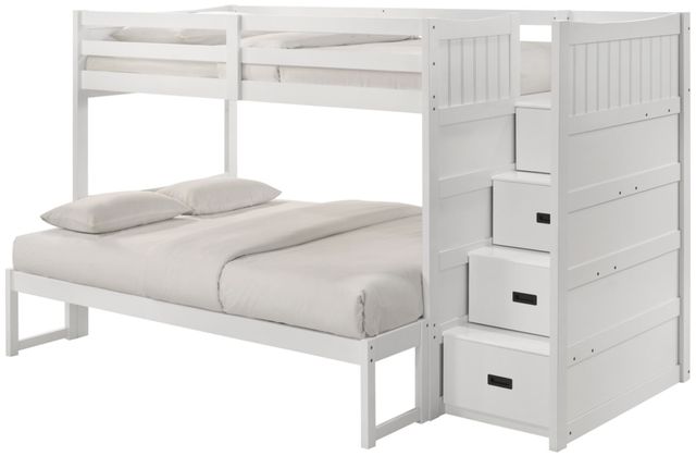 Elements International Sami White Youth Twin Over Full Step Bunk Bed with Right Headboard-2