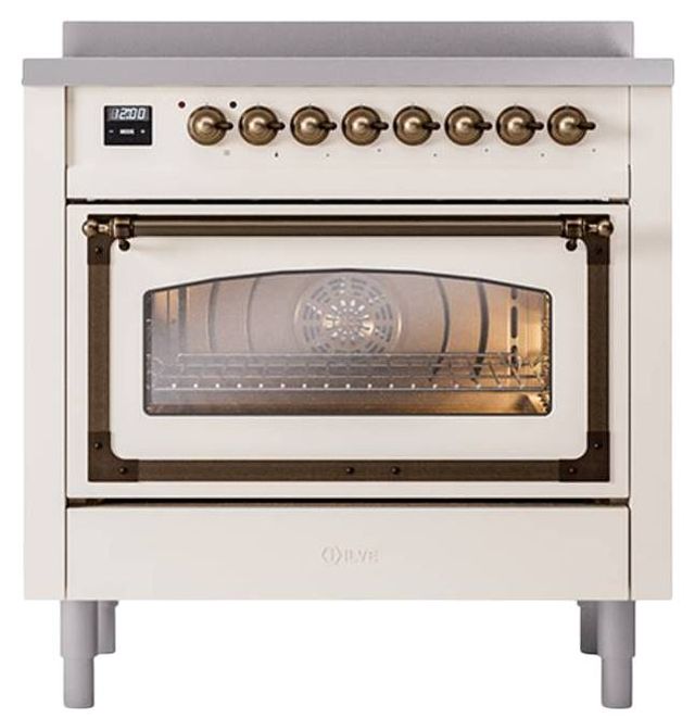 Ilve® Nostalgie II Noblesse 36'' Antique White Pro Style Induction Range with Burnished Trim-1