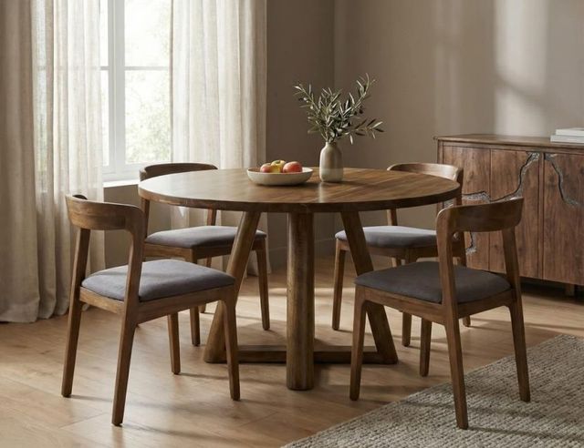 International Furniture Direct Silver Brown Round Dining Table-1