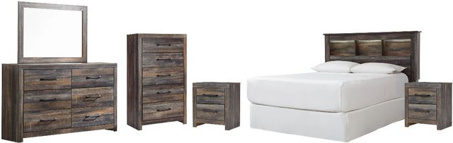 Signature Design by Ashley® Derekson 6-Piece Multi Gray Queen/Full Bookcase Headboard Bedroom Set
