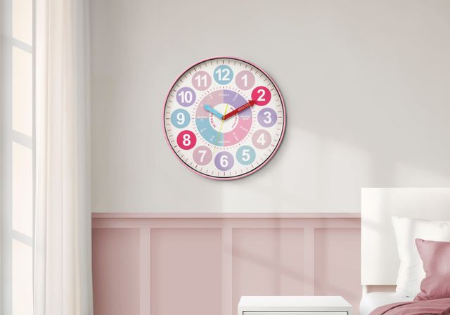 Monarch Specialties Inc. Multi-Colored Pastel 18" Wall Clock For Kids with Timekeeping Chart-1
