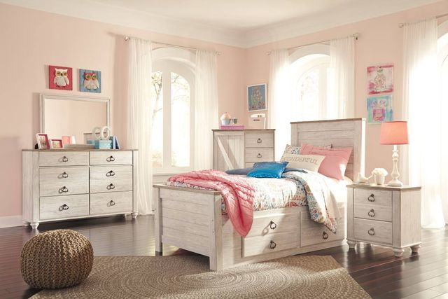 Signature Design by Ashley® Willowton 2-Piece Whitewash Twin Panel Bed Set-4