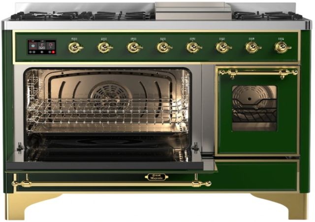 Ilve® Majestic III 48" Emerald Green Pro Style Dual Fuel Liquid Propane Range with Triple Glass Door and Brass Trim-3