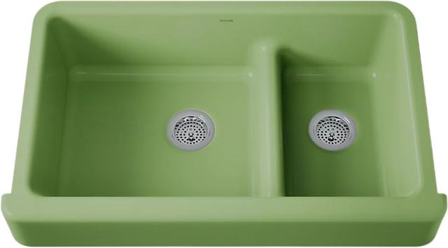 KOHLER® Whitehaven® Fresh Green Smart Divide® 36" Undermount Double-Bowl Farmhouse Kitchen Sink with Short Apron-0