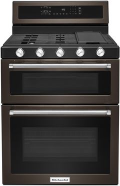 KitchenAid® 30" Black Stainless Steel with PrintShield™ Finish Freestanding Gas Double Convection Range