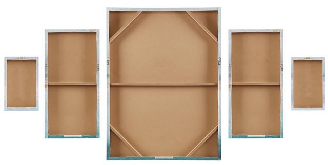 Olliix by Madison Park Glistening Gold Marble 5 Piece Blue/Sand Gel Coat Canvas with Gold Foil Set-3