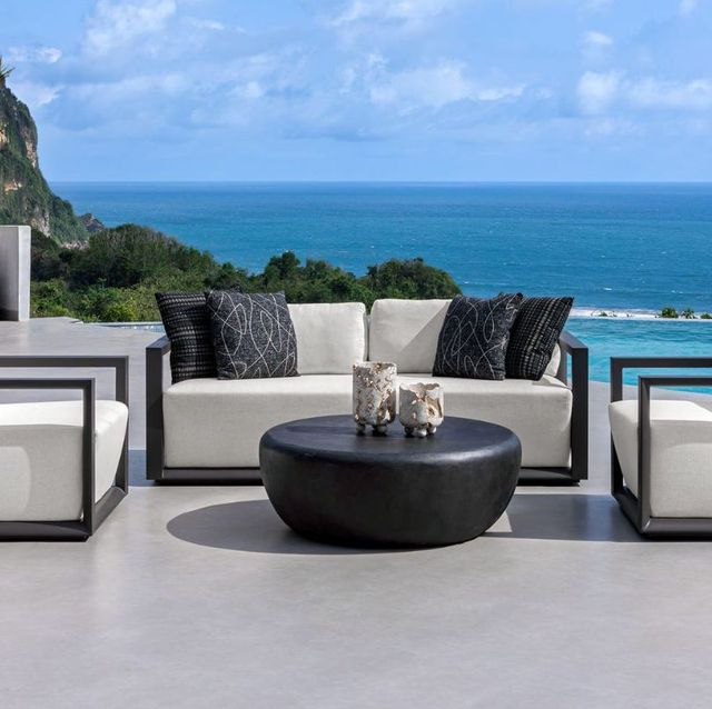 Uttermost® Remsen Java Black/Oyster White Fabric/Metal Outdoor Sofa-2