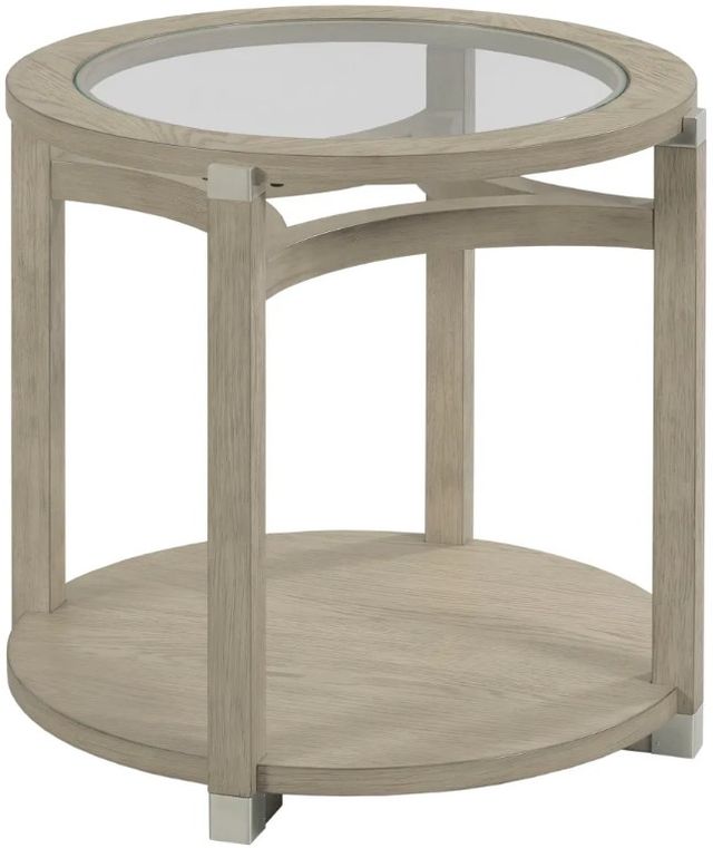 Hammary® Solstice Glass Top Round End Table with Soft Beige Base-0