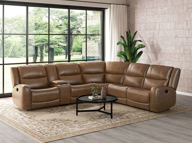 Furniture of America® Leolinus 5-Piece Brown Curved Manual Reclining Sectional-1