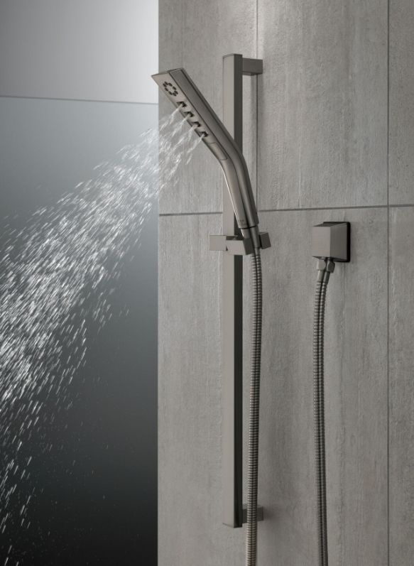Delta Universal Showering Lumicoat® Black Stainless H2Okinetic® Slide Bar Hand Shower-1