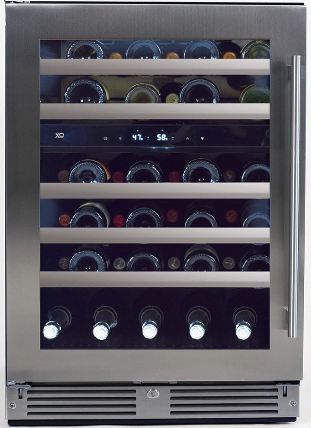 XO 24" 5.4 Cu. Ft. Fingerprint Resistant Stainless Steel Dual Zone Wine Cooler with Left Hinge Glass Door-0