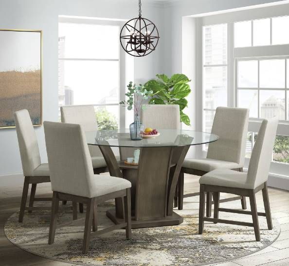 Elements International Dapper Glass Top Round Dining Table with Gray Base-3