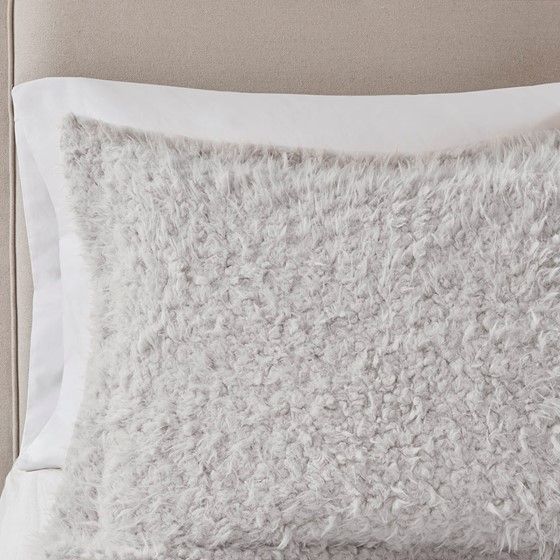 Olliix by Madison Park Nova Grey Twin Faux Mohair Reverse Faux Mink Comforter Set-3