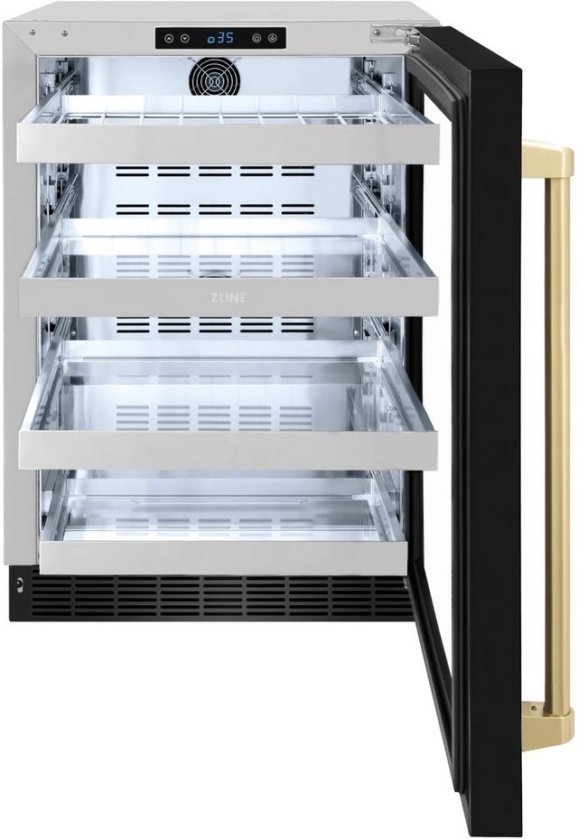 ZLINE Touchstone Autograph Edition 5.2 Cu. Ft. Stainless Steel Beverage Center with Black Stainless Steel Glass Door and Champagne Bronze Handle-1