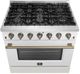 FORNO® Galiano 36" Stainless Steel Pro Style Gas Range with White Door and Antique Brass Accents-3