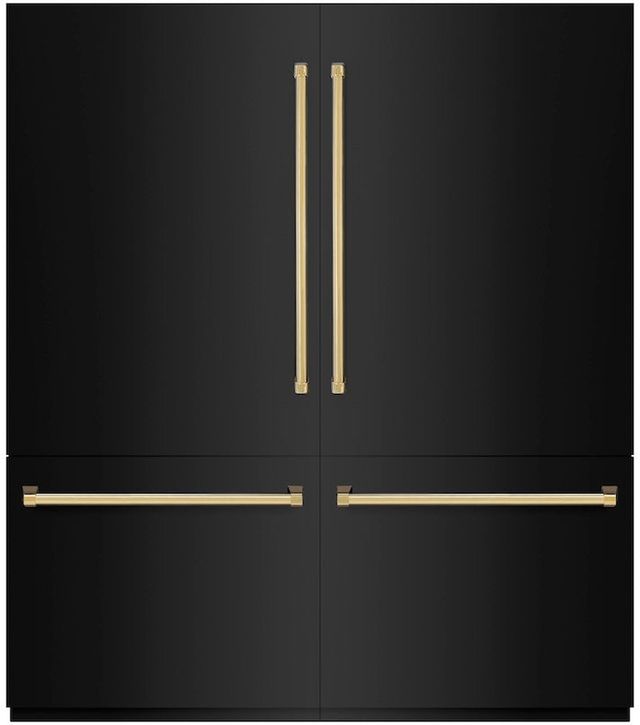 ZLINE Autograph Edition 72" 39.6 Cu. Ft. Black Stainless Steel Built-In French Door Refrigerator with Water Dispensers, Ice Makers, and Polished Gold Accents-0