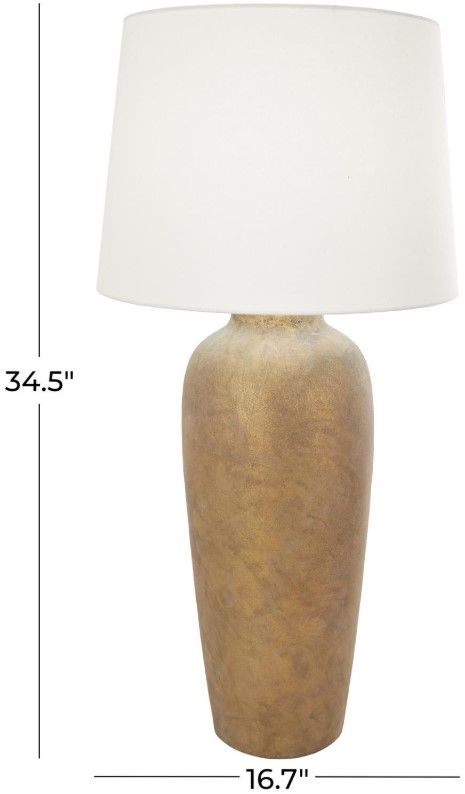 Deco Marche Brown Tall Distressed Antique Style Textured Room Table Lamp with Cream Linen Shade-1