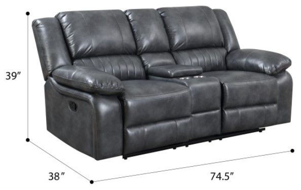 Emerald Home Navaro Gray Reclining Console Loveseat-2