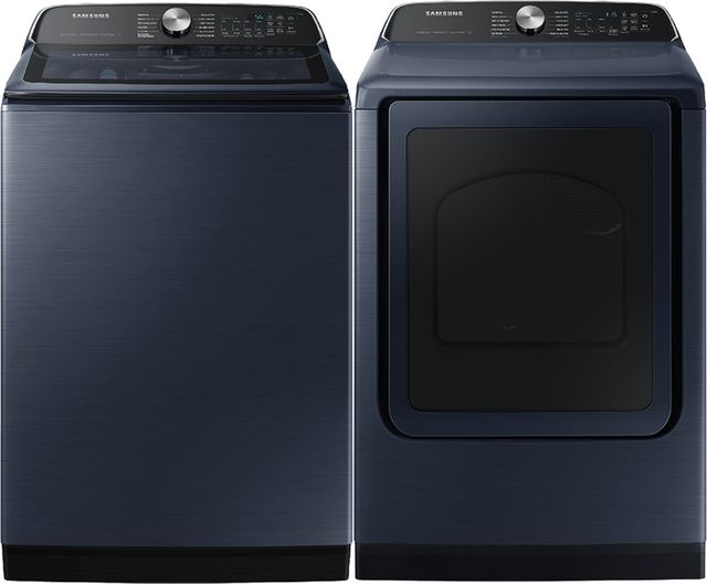 Samsung Brushed Navy Top Load Washer & Electric Dryer Laundry Pair-0