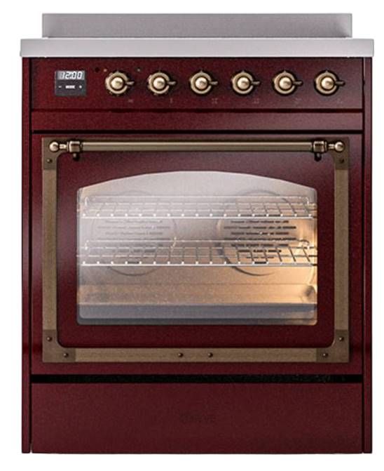 Ilve® Nostalgie II Noblesse 30'' Burgundy Pro Style Induction Range with Burnished Trim-1