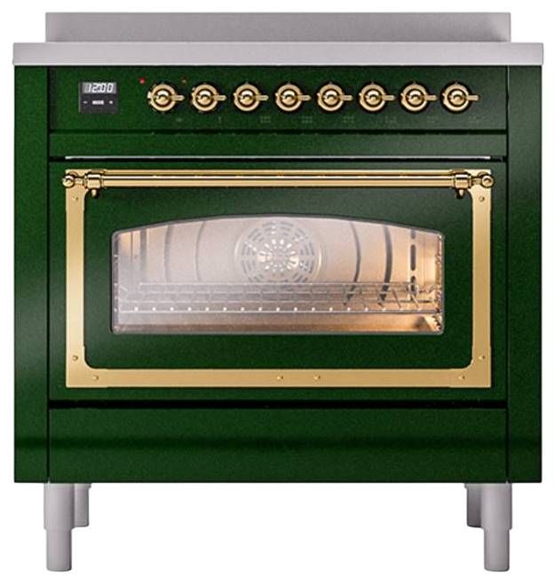 Ilve® Nostalgie II Noblesse 36'' Emerald Green Pro Style Induction Range with Brass Trim-1