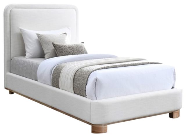 Meridian Furniture Nolita Cream/Natural Twin Linen Textured Upholstered Bed-0