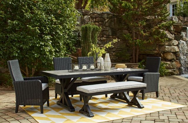Signature Design by Ashley® Beachcroft Black/Light Gray Aluminum/Fabric/Resin Outdoor Bench-4