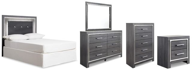 Signature Design by Ashley® Lodanna 5-Piece Gray Queen/Full Upholstered Panel Bed Set-0
