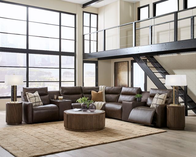 Benchcraft® ModZ 7-Piece Chocolate Power Reclining Sectional with Audio Consoles-1