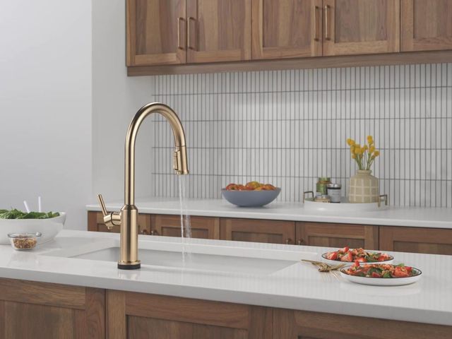 Delta Cordova™ Champagne Bronze Touch2O® Technology Lumicoat® Kitchen Faucet with Touchless Technology-4