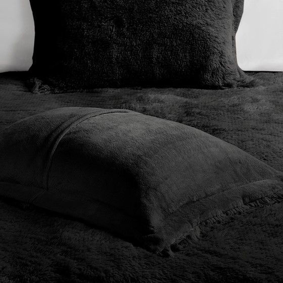 Olliix by Intelligent Design Malea Black King/California King Shaggy Faux Fur Comforter Mini Set-4