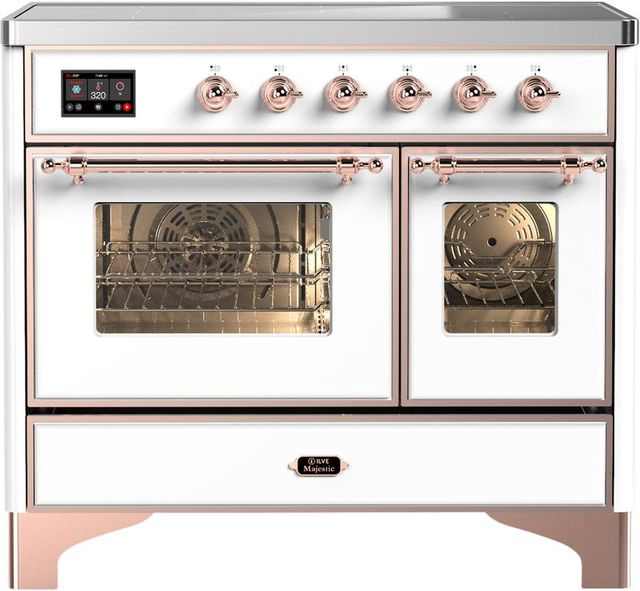 Ilve® Majestic III 40" White Pro Style Induction Range with Triple Glass Door and Copper Trim-0