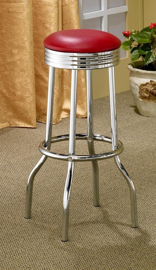 Coaster® Theodore 2-Piece Red/Chrome Soda Fountain Bar Stools-3