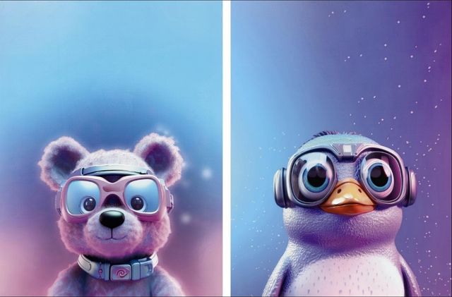 Classy Living Expressive 2-Piece Space Explorers: Bear and Penguin Duo Wall Art Set-0