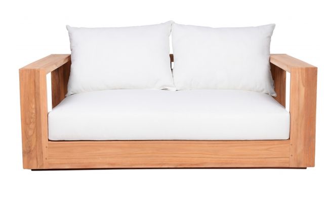 Meridian Furniture Rio Natural Teak/Off-White Fabric/Wood Outdoor Patio Loveseat-1