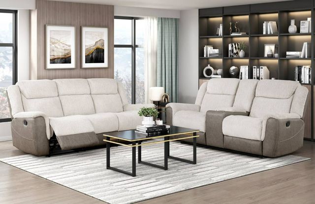 Homelegance® Harriette Beige Double Manual Reclining Loveseat with Center Console-1