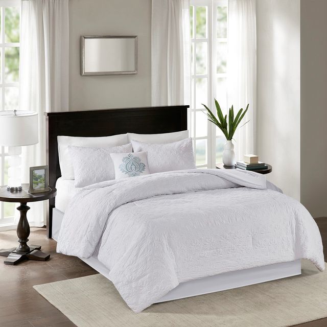 Olliix by Madison Park 5 Piece White Queen Quebec Comforter Set-0
