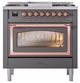 Ilve® Nostalgie II Noblesse 36'' Graphite Matte Pro Style Dual Fuel Range with Copper Trim-1