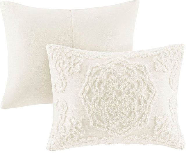Olliix by Madison Park Ivory Twin/Twin XL Laetitia Tufted Cotton Chenille Medallion Comforter Set-4