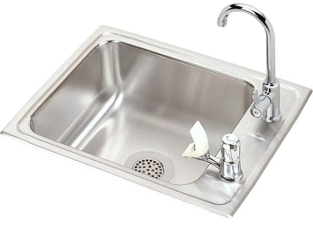 Elkay Lustertone® Classic Lustrous Satin Stainless Steel 22" x 17" x 7-5/8" Single Drop-In Classroom Sink and Faucet/Bubbler Kit-0