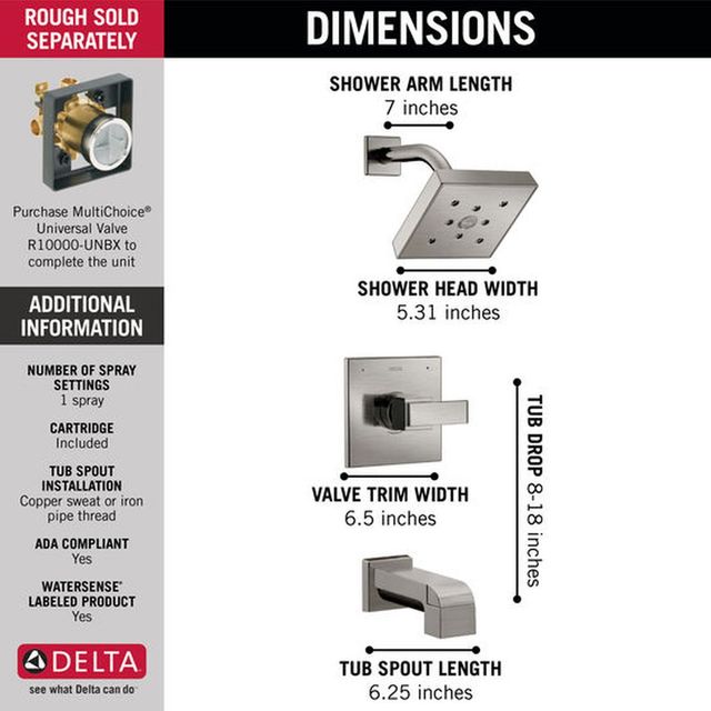 Delta Ara® Monitor® 14 Series H2Okinetic® Stainless Tub & Shower Trim-2