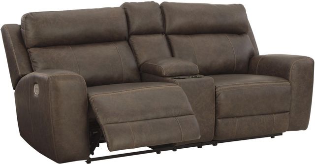 Signature Design by Ashley® Roman Umber Power Reclining Loveseat with Console-1