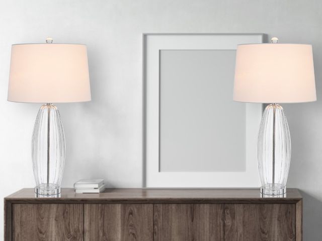 Cal® Lighting & Accessories Bullet Shaped 2-Piece Chrome/Clear Table Lamp Set-3