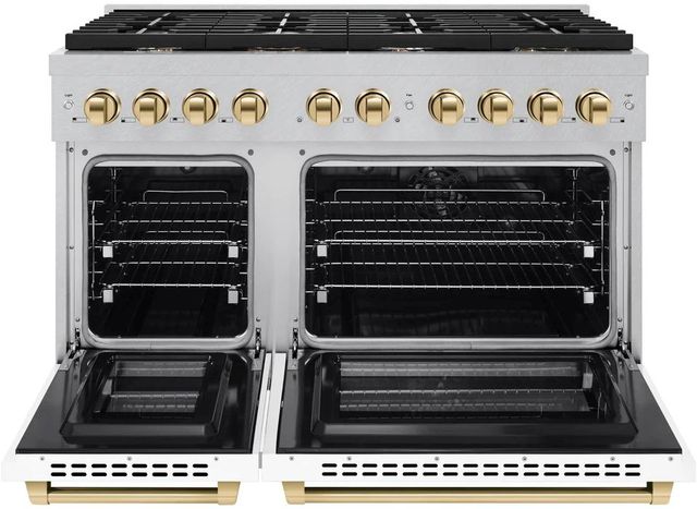 ZLINE Autograph Edition Paramount 48" Satin Stainless Steel Pro Style Dual Fuel Range with White Matte Door and Polished Gold Accents-1