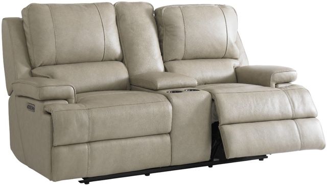 Bassett® Furniture Club Level Parsons Flax Leather Power Reclining Loveseat with Console-2