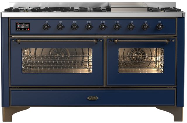Ilve® Majestic III 60" Midnight Blue Pro Style Dual Fuel Liquid Propane Range with Triple Glass Door and Burnished Trim-0