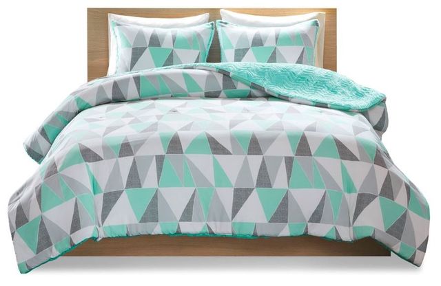Olliix by Intelligent Design Ellie Aqua Full/Queen Reversible Comforter Mini Set-0