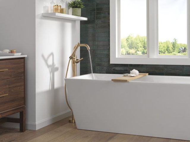 Delta Trinsic® Champagne Bronze Floor Mount Tub Filler-3